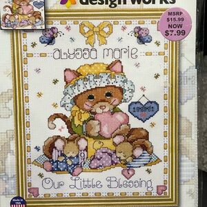 Cute Cat Cross Stitch Kit “Our little blessing” baby’s room cross stitch.